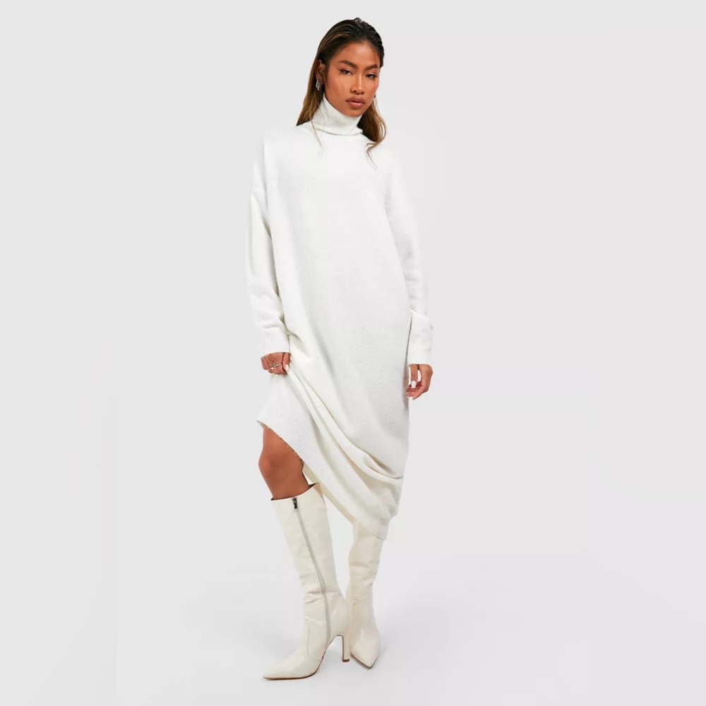 White Maxi Turtleneck Sweater Dress
